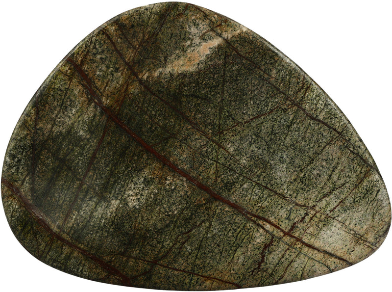 Whelan green marble bowl with dark lines, smooth oval dish form