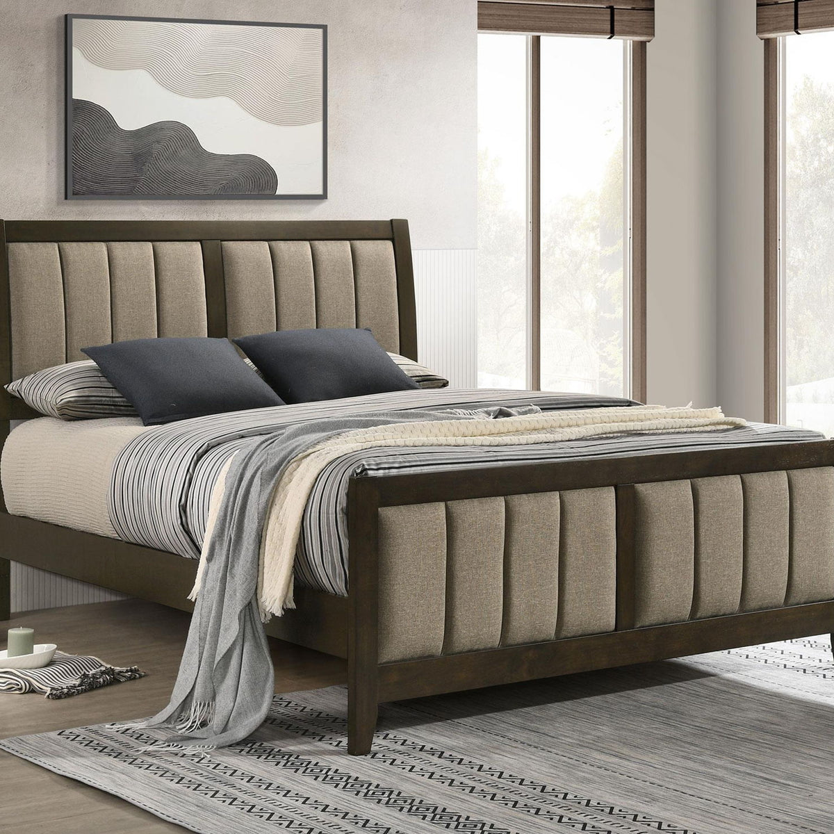 Wilkes 51-inch Upholstered Queen Bed Dark Cocoa