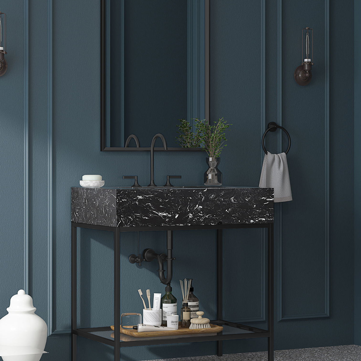 Marmo - Engineered Marble Bathroom Vanity With Black Base