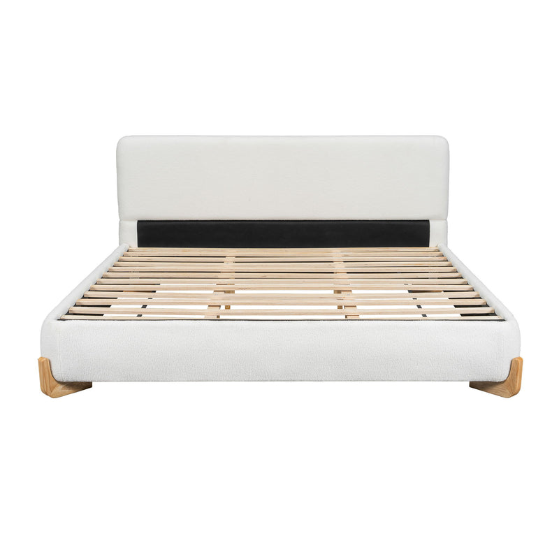 Elegant Boucle Upholstered Bed With Solid Wood Feet