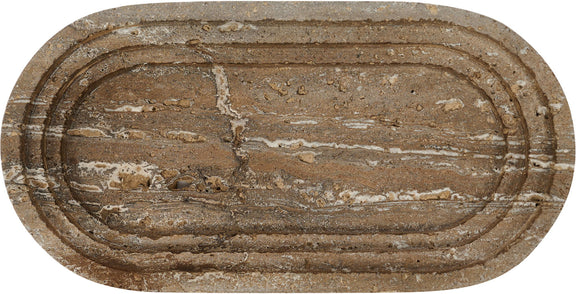 Gray-brown marble oval tray with deep concentric grooves and speckled finish