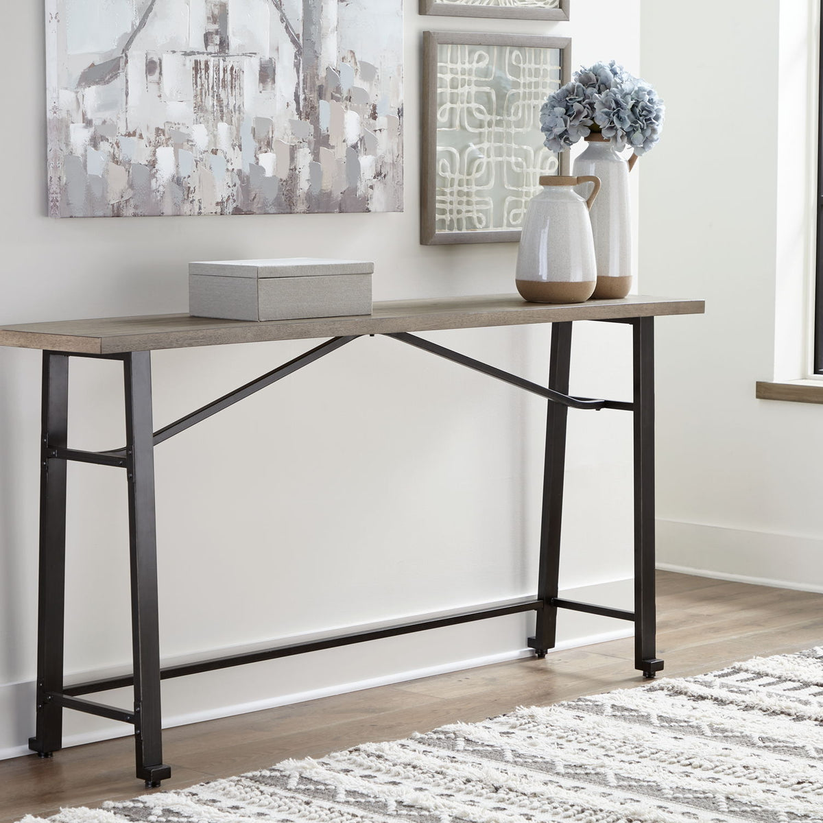 Lesterton - Long Counter Table - Light Brown / Black