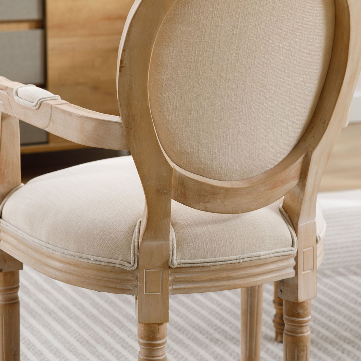 French Vintage Upholstered Fabric Dining Armchair (Set of 2)