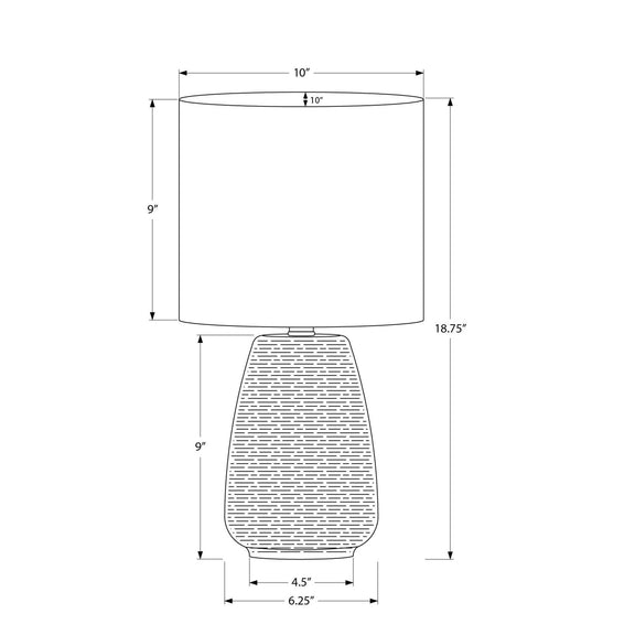 Lamp dimensions diagram with cream shade and gray ceramic base