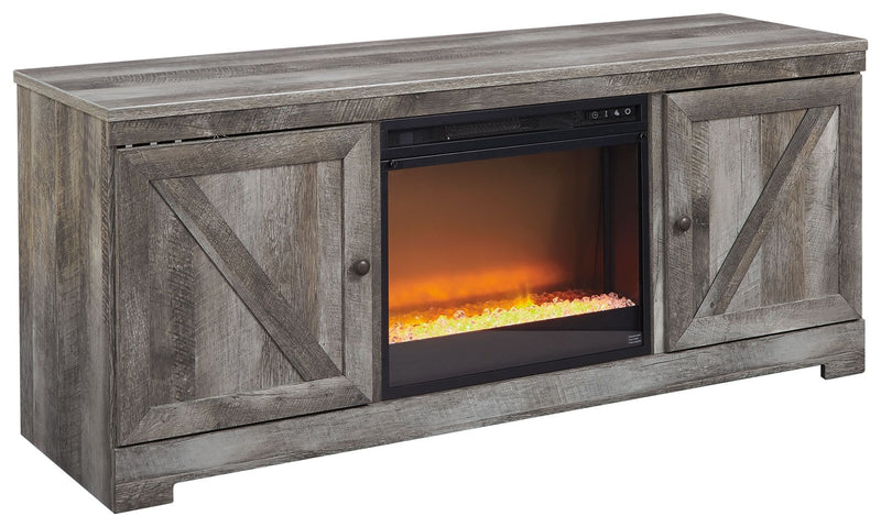 Wynnlow - Entertainment Center - TV Stand With Glass/Stone Fireplace Insert - Gray