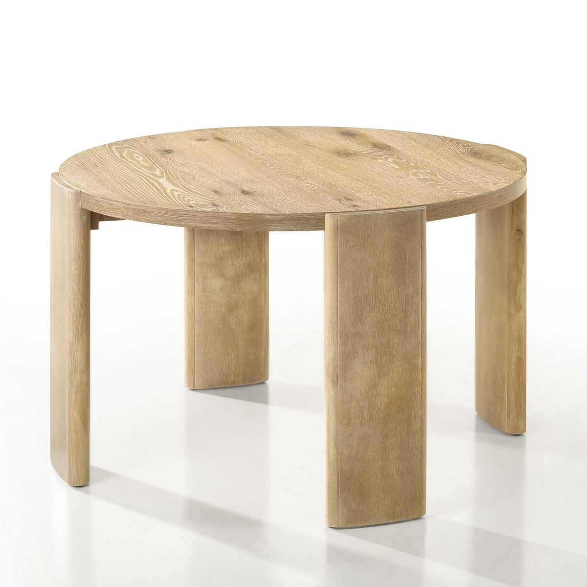 Round oak dining table top with curved edge and tapered legs