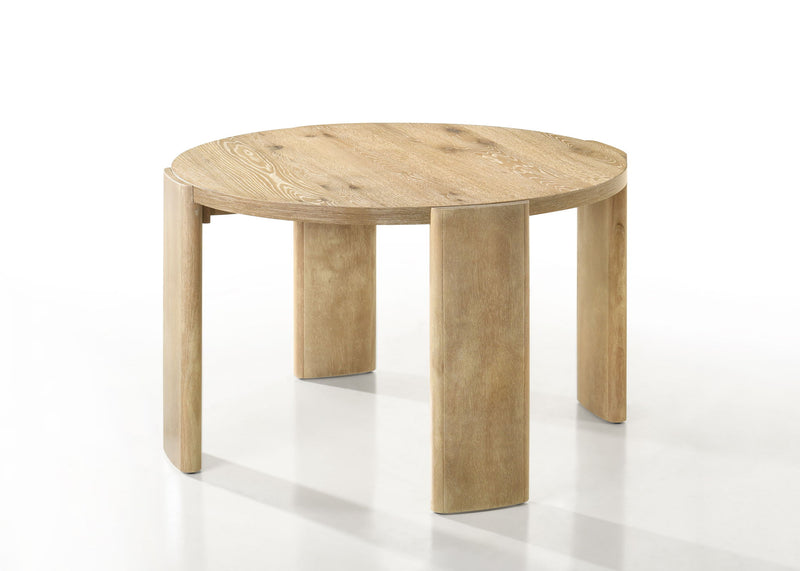 Round oak dining table top with curved edge and tapered legs