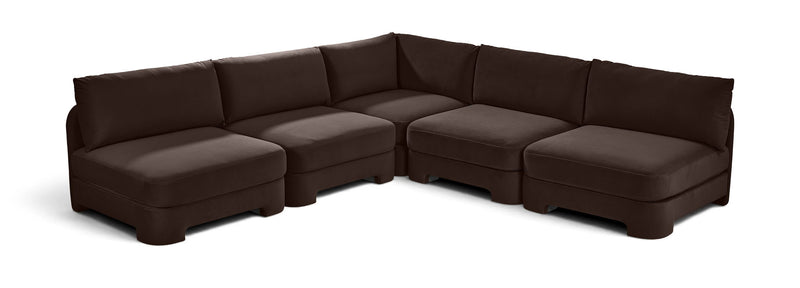 Dark brown velvet 5-piece armless sectional sofa with corner and ottoman-style seats
