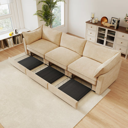 3-Seater Chenille Sofa - Wheat Chenille