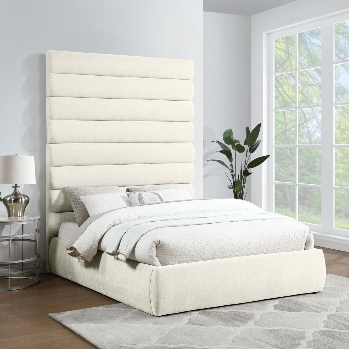 Adam - Chenille Fabric Bed With 89" Headboard