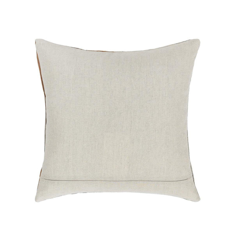 Cream hide pillow with simple square shape and subtle stitched border