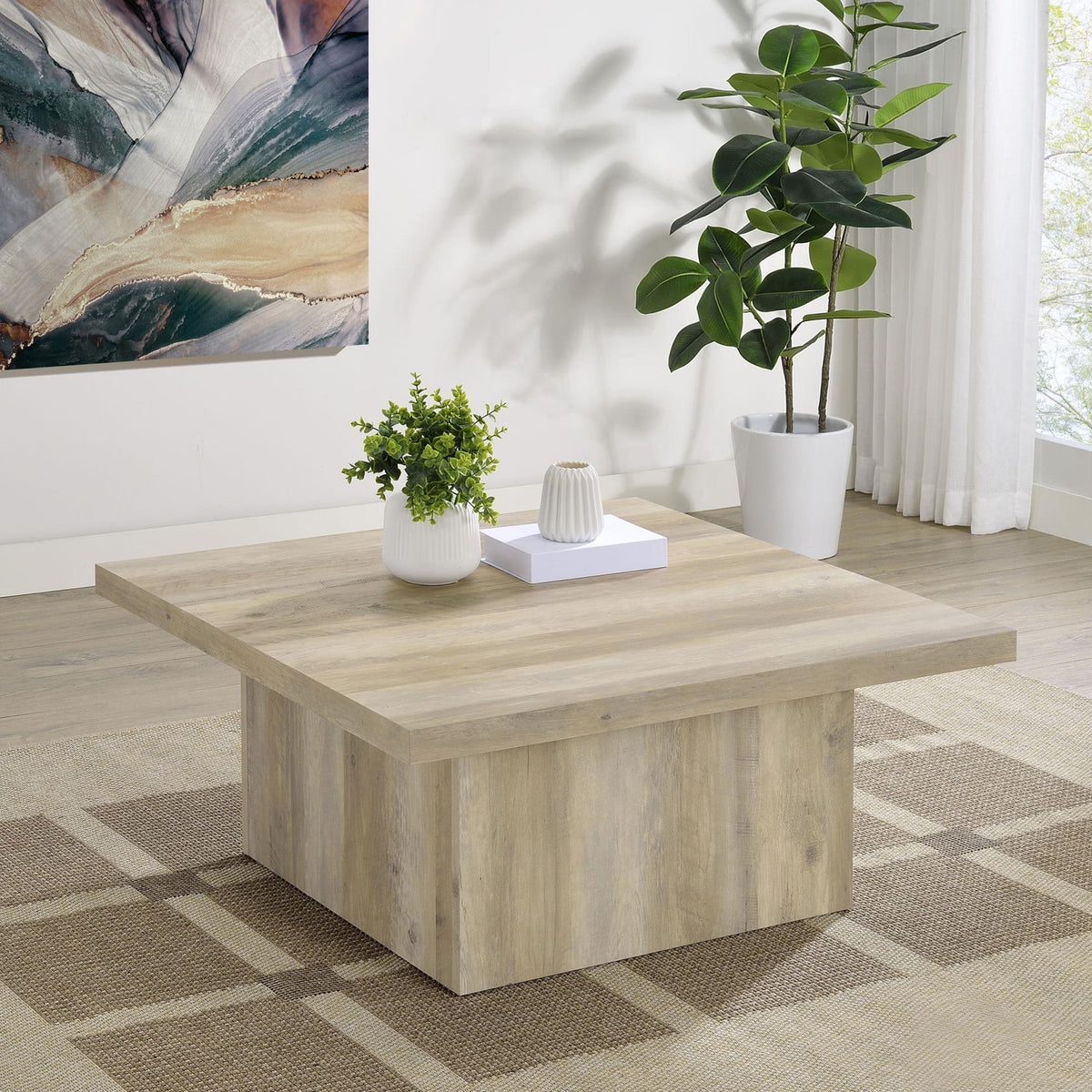 Devar Square Engineered Wood Coffee Table Distressed Pine