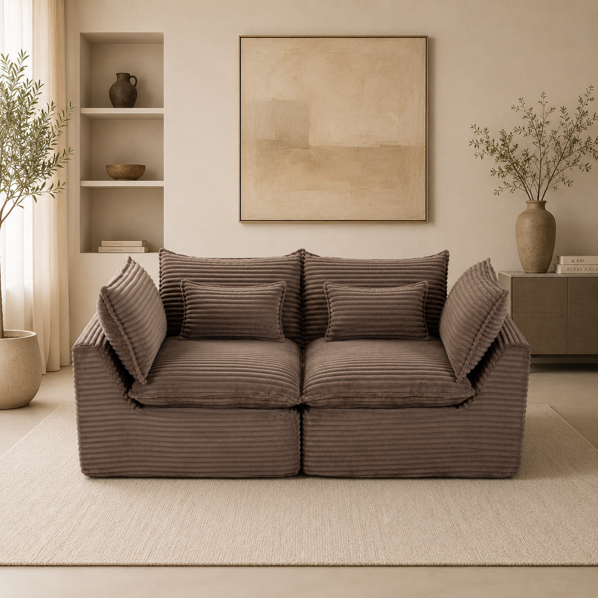 The Cloudrest 75" Chocolate Corduroy Modular Loveseat