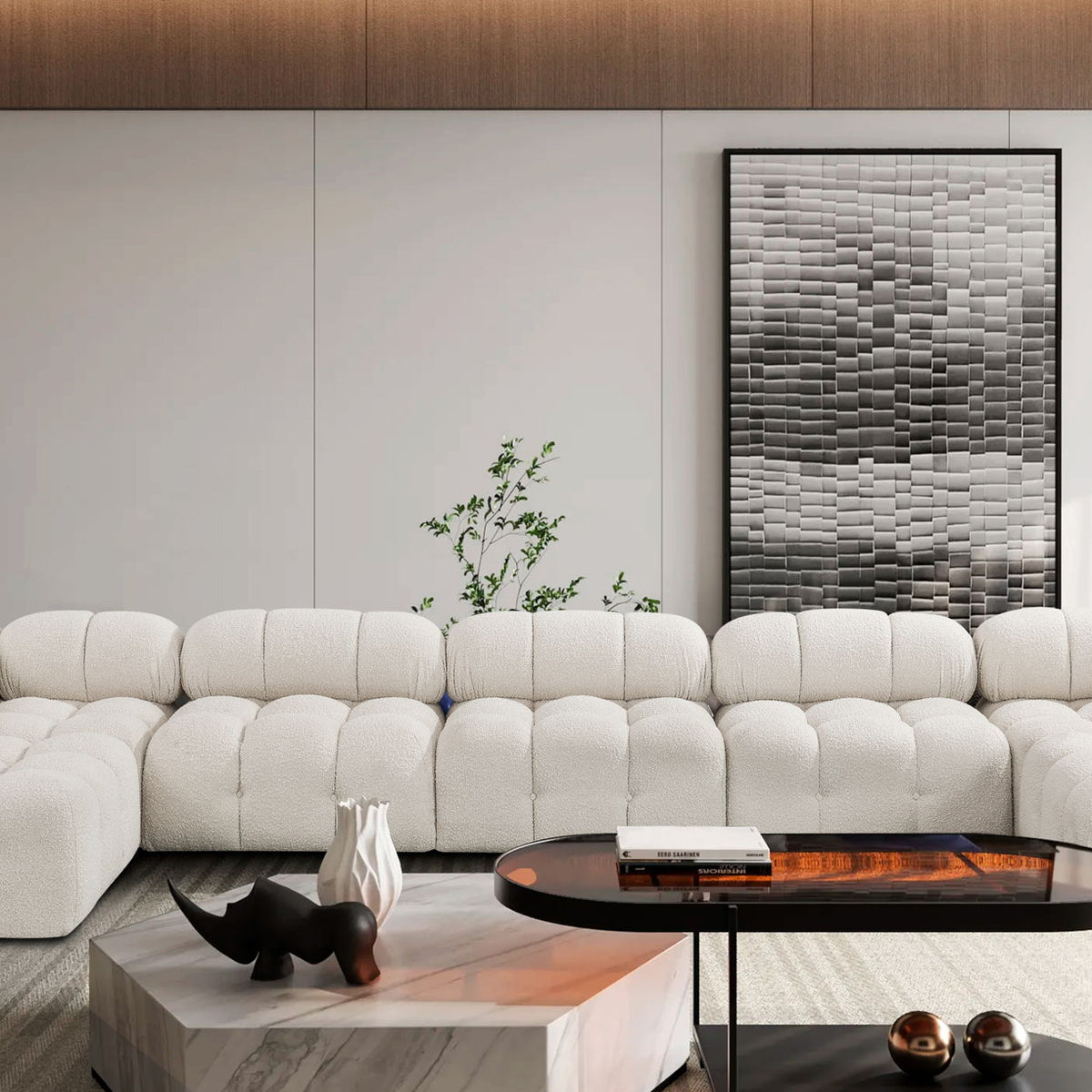 Ames - 7 Piece Boucle Fabric Modular Sectional