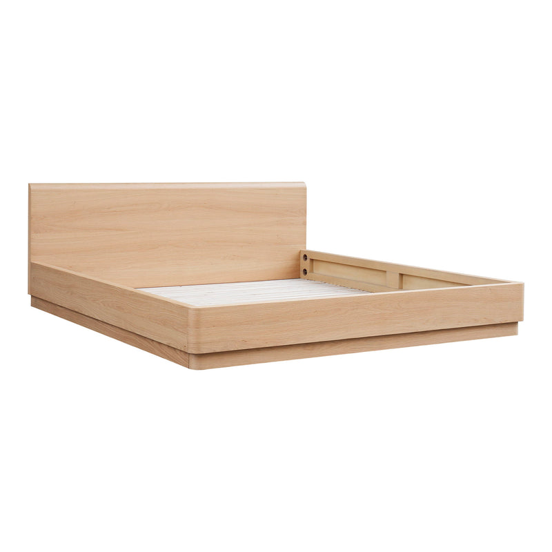 Natural oak king bed frame showing inner slats and side support rails