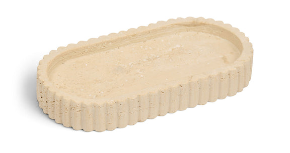 Travertine tray in light beige with scalloped edges