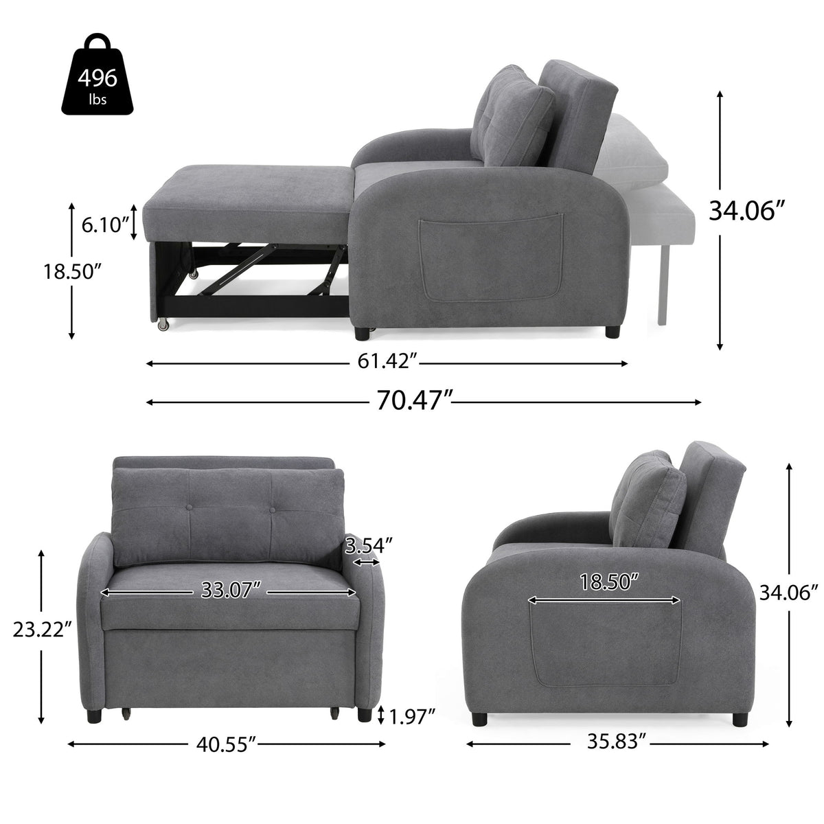 3 In 1 Convertible Sleeper Sofa Bed For Living Room