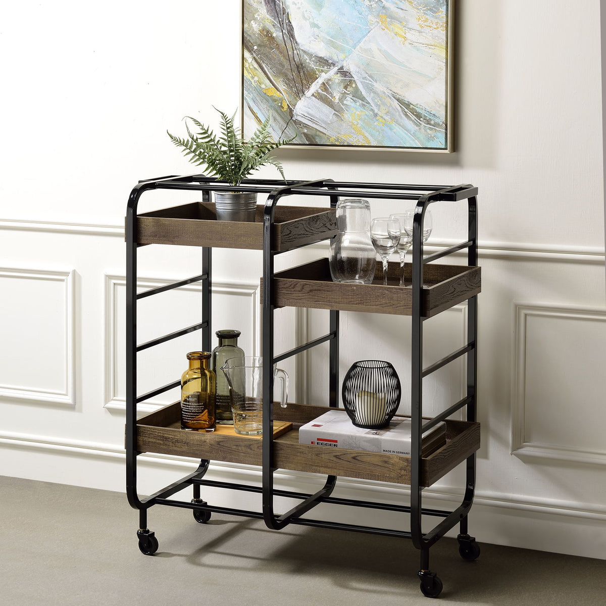 Vorrik - Serving Cart - Black / Walnut