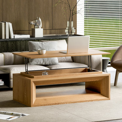 Lift-Top Coffee Table Hidden Compartment Wood Veneer 43.3-inch