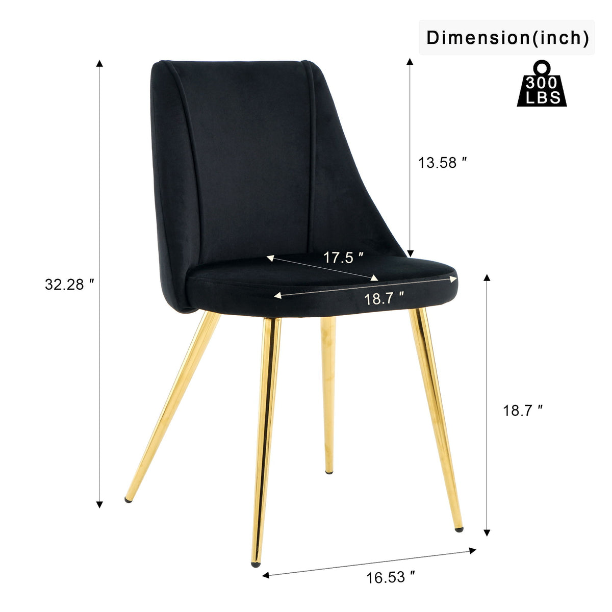 Modern Simple Velvet Dining Chair Set With Gold Metal Legs (Set of 4) - Black