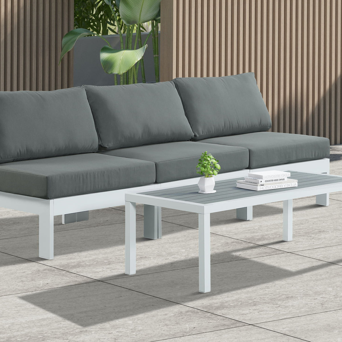 Nizuc - Outdoor Patio 3 Seat Armless Modular Sofa With White Frame