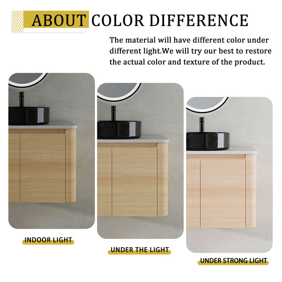 Mounted bathroom vanity color difference chart: light wood with black or white sinks