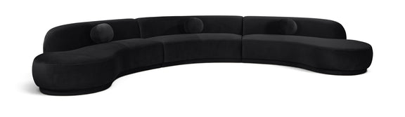 Velvet sectional sofa, black, rounded chaise, button-tufted cushions