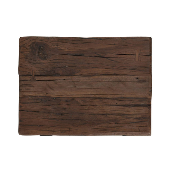 Reclaimed wood table with dark brown slatted top