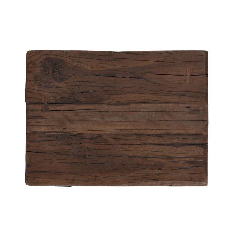 Reclaimed wood table with dark brown slatted top