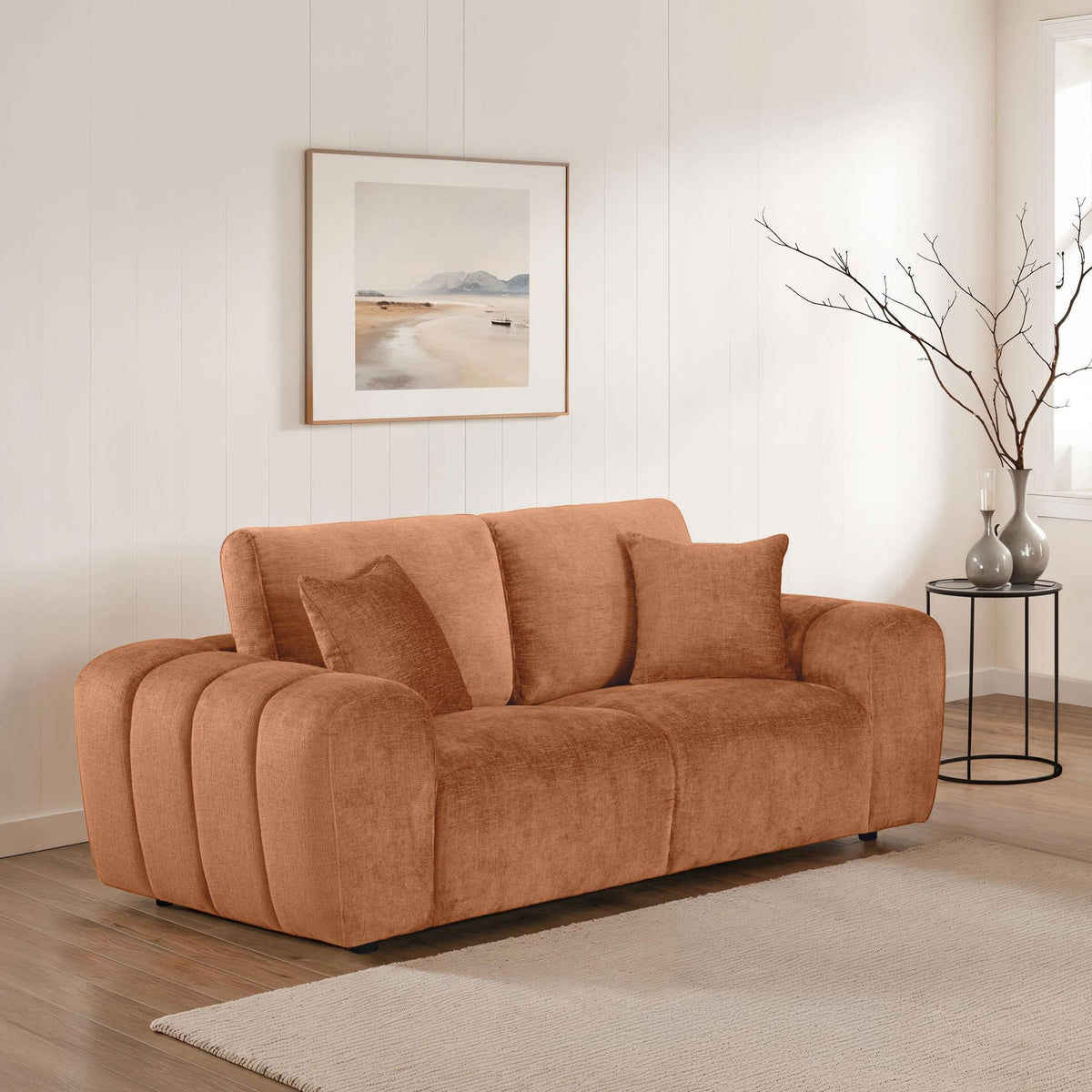 Burnett Chenille Upholstered Wide Arm Loveseat Burnt Orange