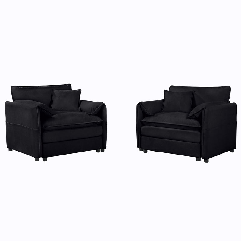 Oversized accent chairs set of 2, upholstered in dark/black with square armrests and short legs