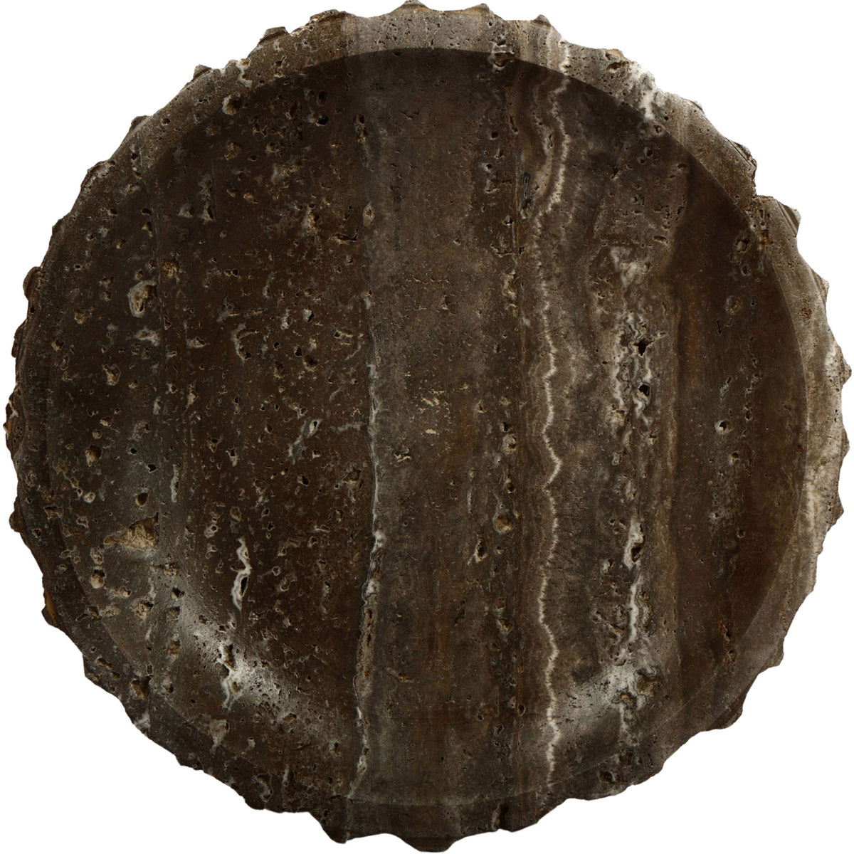 Genuine marble bowl, dark brown-black with natural veining, round cut surface