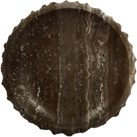 Genuine marble bowl, dark brown-black with natural veining, round cut surface