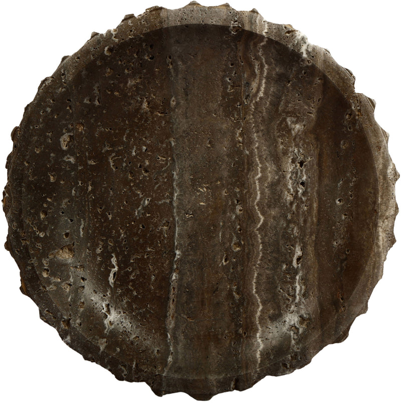 Genuine marble bowl, dark brown-black with natural veining, round cut surface