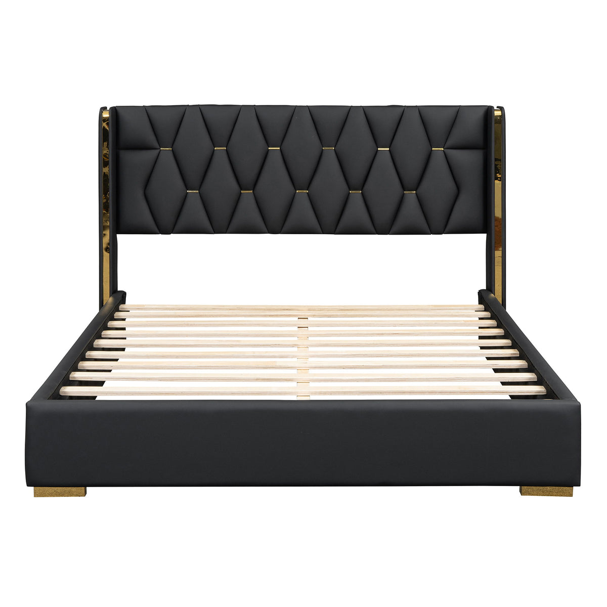 Upholstered Platform Bed With Strips - Black