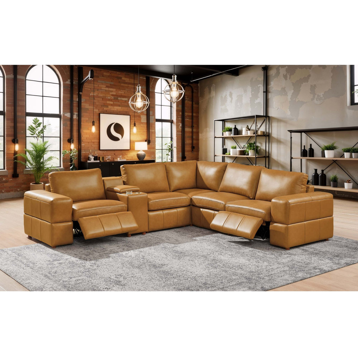 Upholstered Large Arms Sectional With Recliner Seats