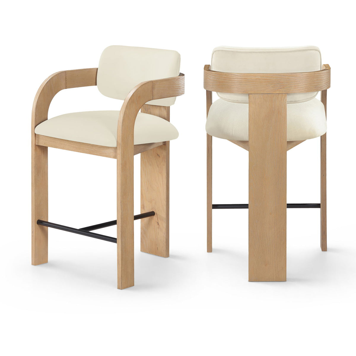 Cedra - Velvet Performance Fabric Upholstered Counter Stool - Natural Frame