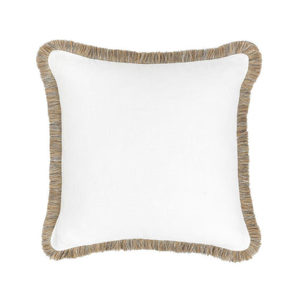 Ivory cushion pillow with tan fringed border