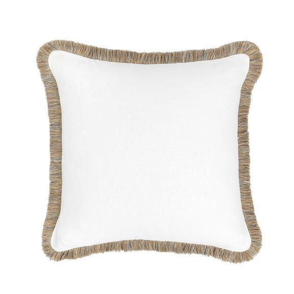 Ivory cushion pillow with tan fringed border