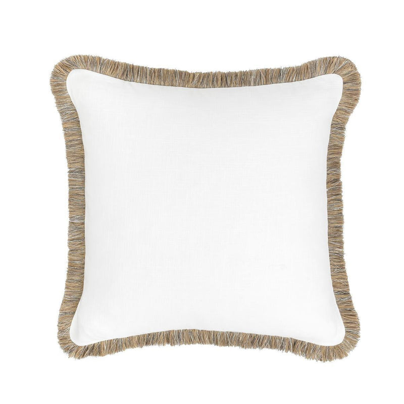 Ivory cushion pillow with tan fringed border