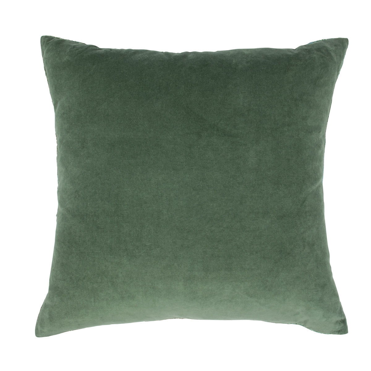 Solid green square throw pillow with soft textured fabric