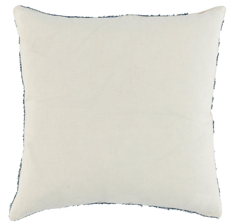Mateo pillow with solid natural off-white fabric and blue-trim edges