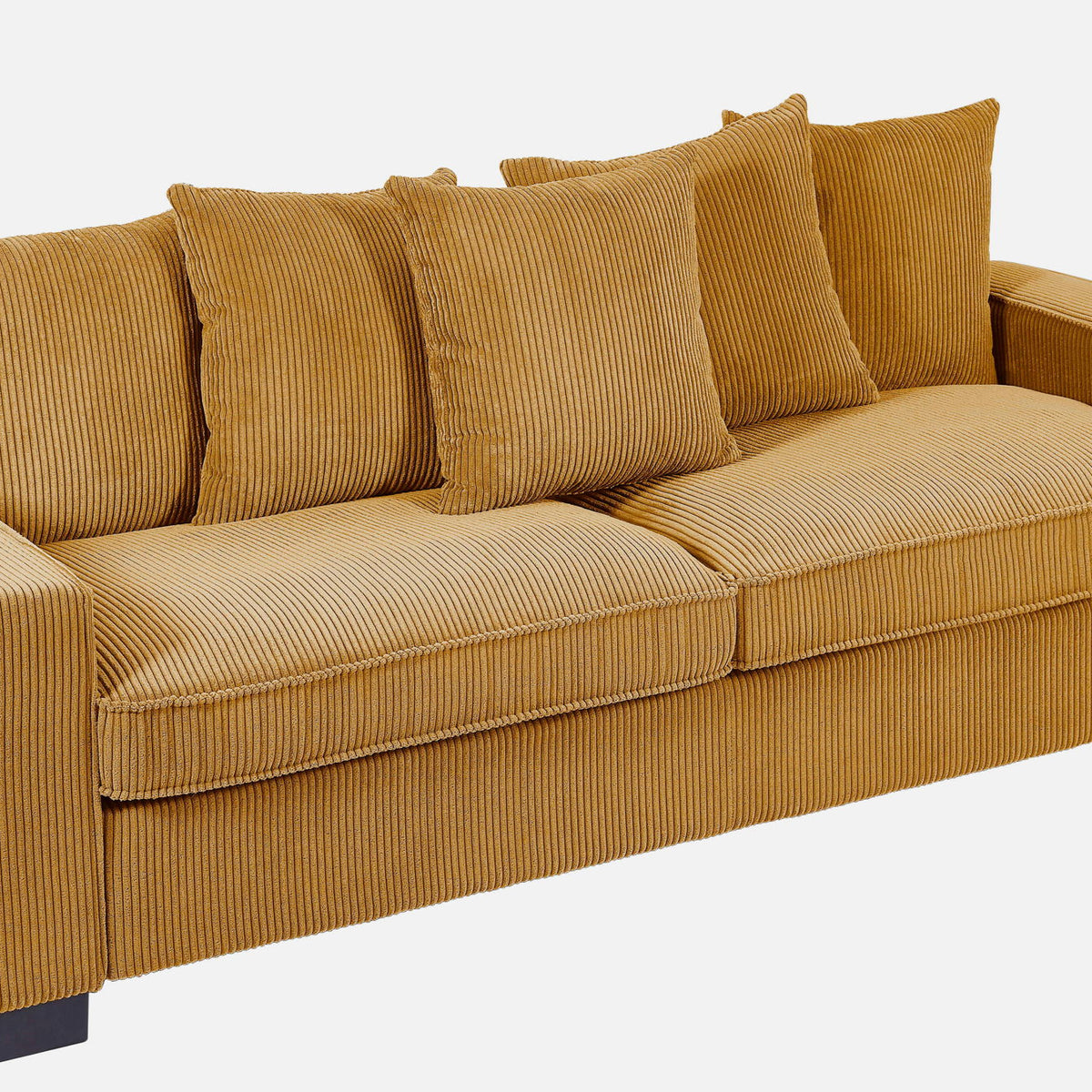 Luxe Corduroy Sofa With 5 Matching Toss Pillows, Sleek Design, Spacious And Comfortable 3 Seater Couch