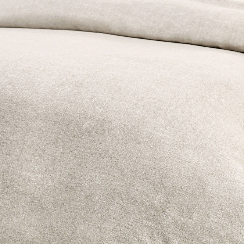 Beige linen-look duvet fabric close-up with fine textured weave