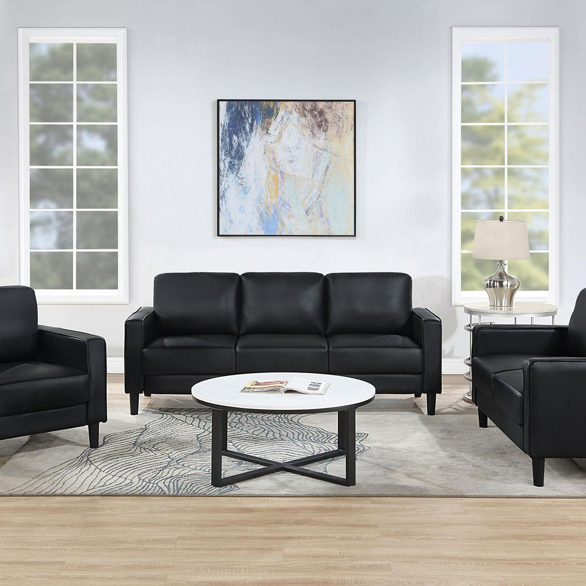 Ruth 3-piece Upholstered Track Arm Sofa Set Black