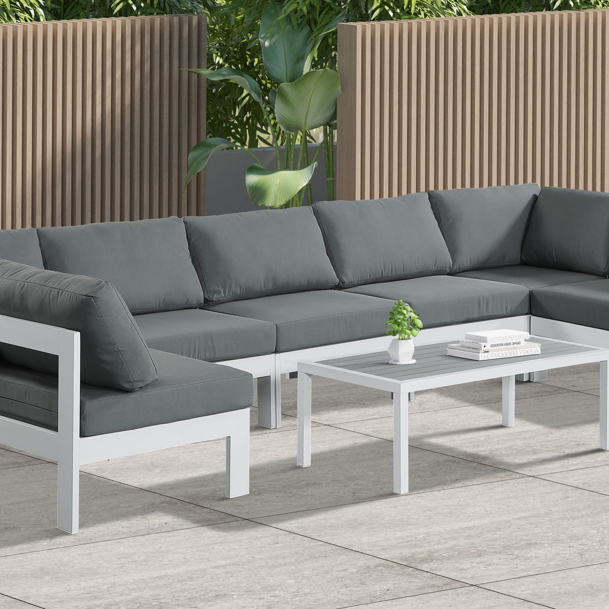 Nizuc - Outdoor Patio 7 Piece Modular Sectional With White Frame