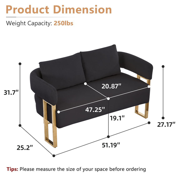 Black upholstered side chair with cushioned back, rounded arms, and gold-tone legs