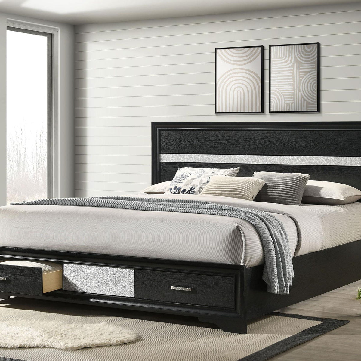 Miranda 51-inch Wood California King Storage Panel Bed Black