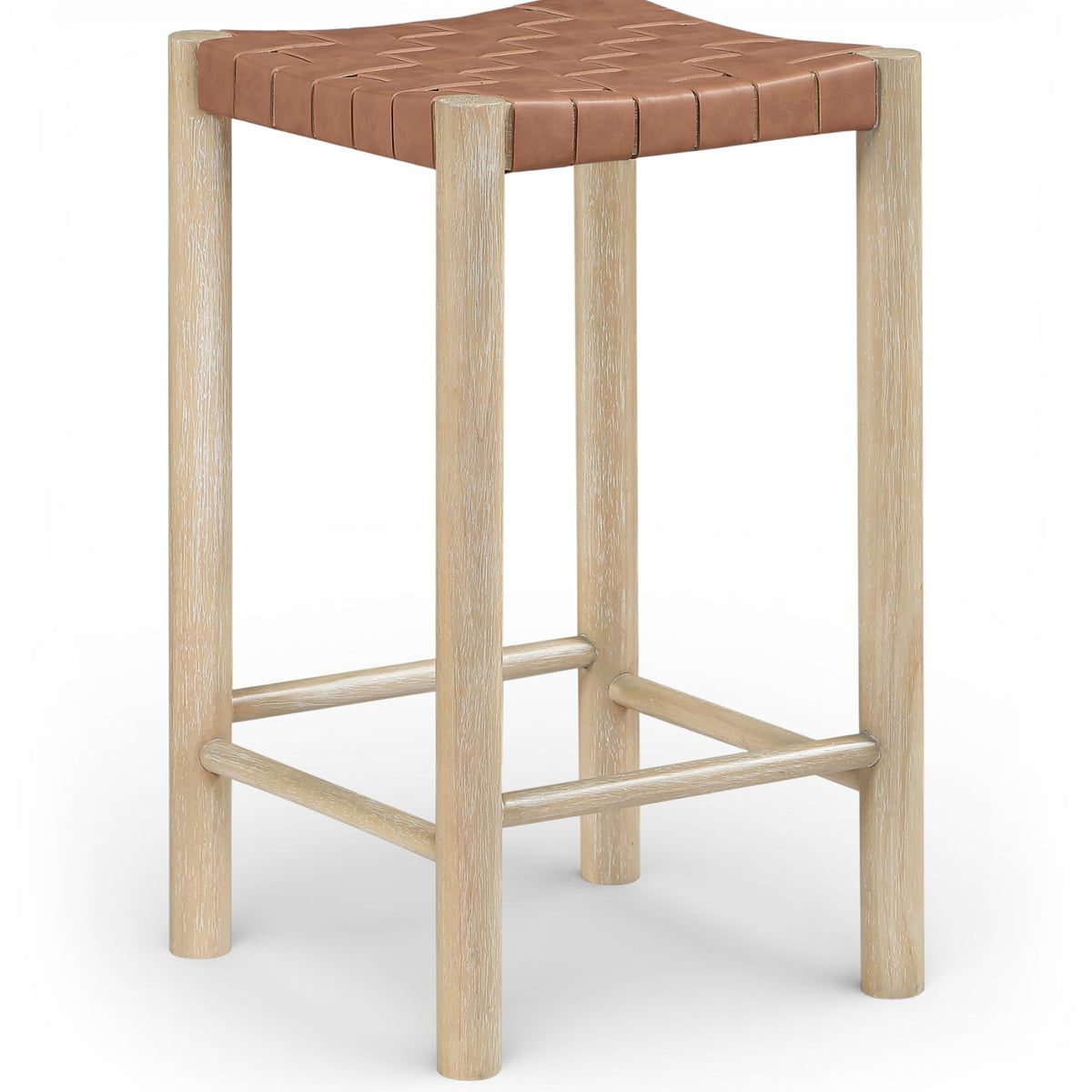 Entwine - Vegan Leather Upholstered Backless Counter Stool - Painted Natural