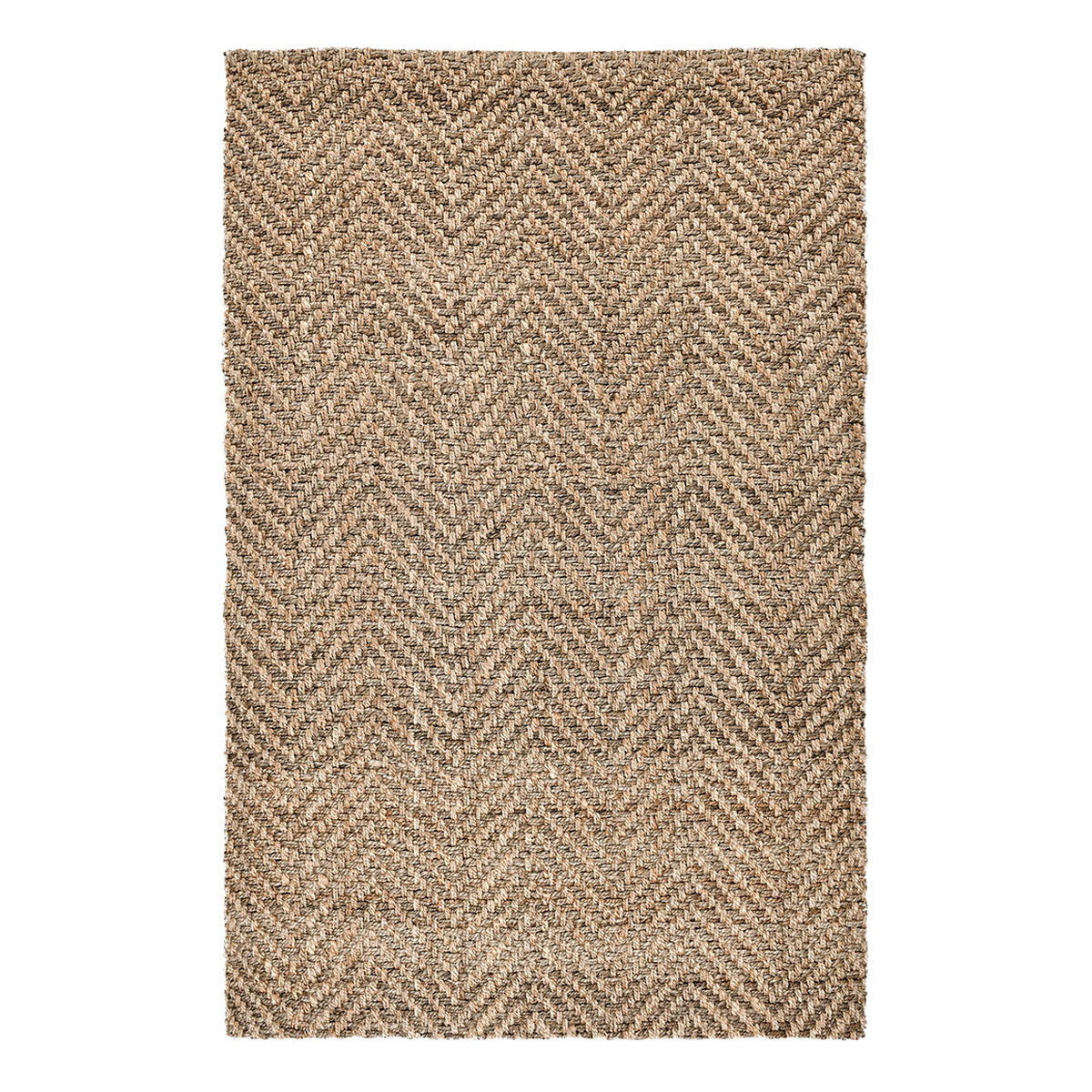 Herringbone jute rug in natural tan with tight woven chevron pattern.